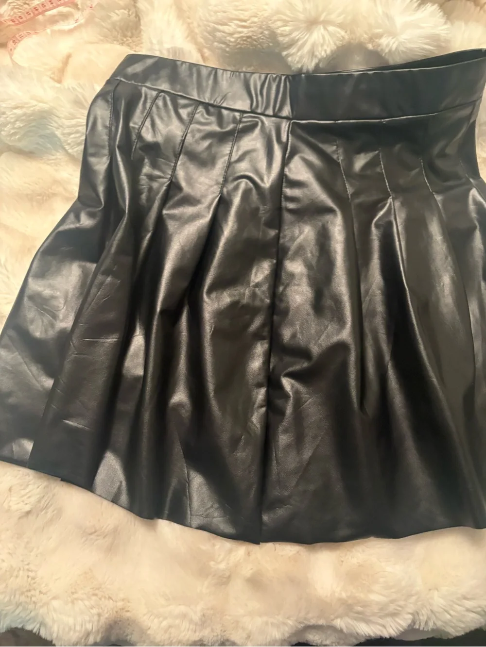 Faux Leather Black Pleated Skater Skirt